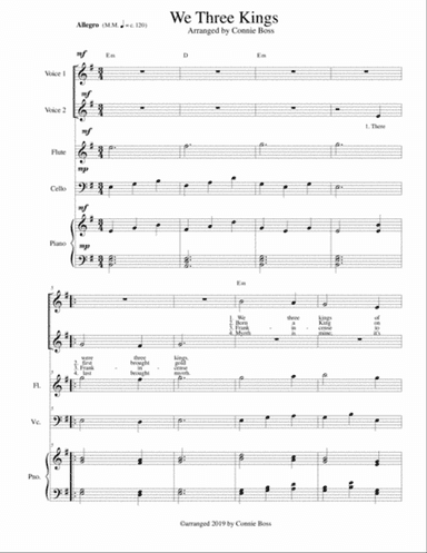 We Three Kings vocal duet, flute, cello and piano