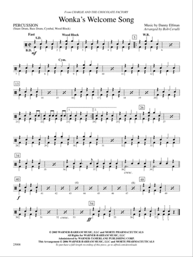 Wonka's Welcome Song (from Charlie and Chocolate Factory): 1st Percussion