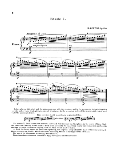 Bertini: Twenty-five Easy Studies, Op. 100