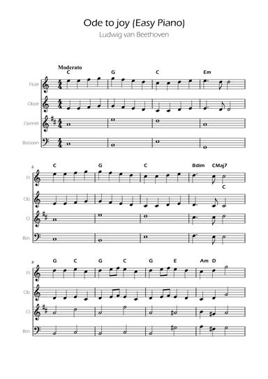 Ode To Joy - Easy Woodwind Quartet w/ Chords