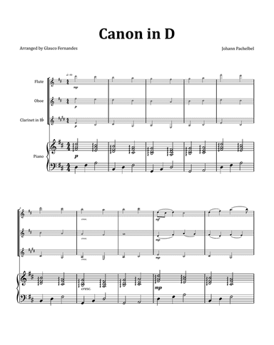 Canon by Pachelbel - Woodwind Trio with Piano