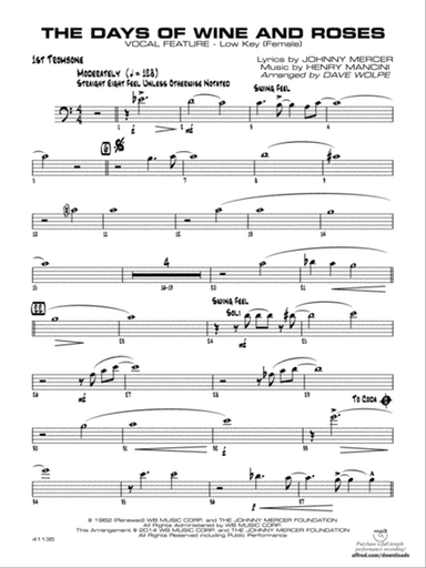 The Days of Wine and Roses: 1st Trombone