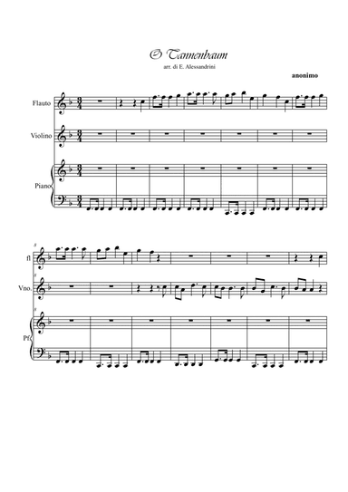 O Tannenbaum. Trio flute, violin and piano