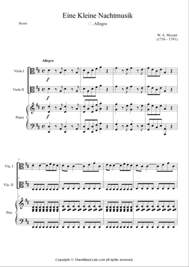 Serenade No.13 "Eine Kleine Nachtmusik" in G major, K.525 1.Allegro Easy & Short In D