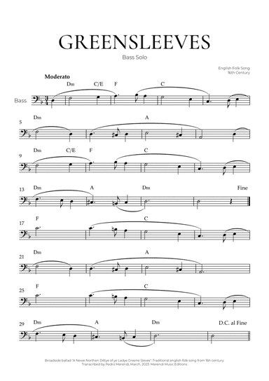 Greensleeves (Bass Solo) - English Folk Song