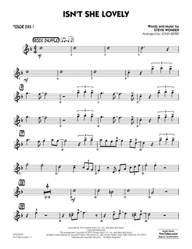 Isn't She Lovely (arr. John Berry) - Tenor Sax 1