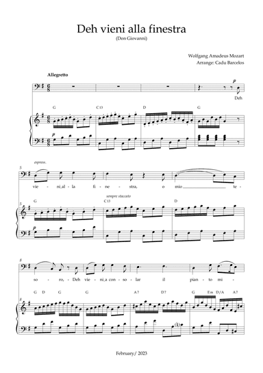 Deh vieni alla finestra (Don Giovanni) Mozart - G Major Chords (BARITONE)