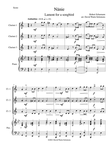 Nänie - lament for a songbird - for clarinet trio and piano