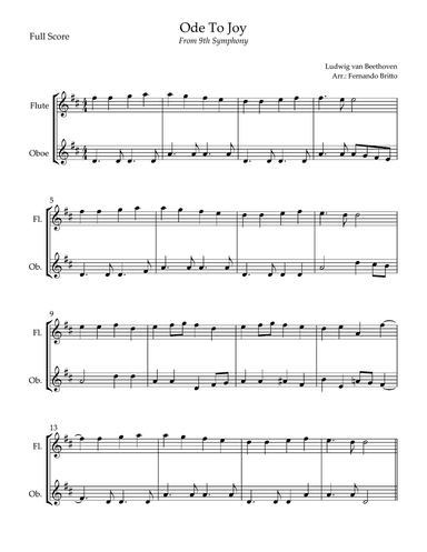 Ode To Joy Theme (from Beethoven's 9th Symphony) for Flute & Oboe Duo