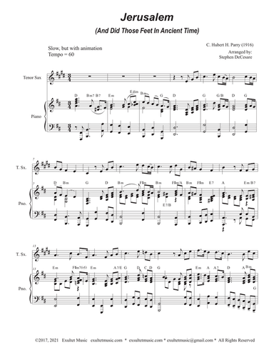 Jerusalem (Tenor Saxophone and Piano)