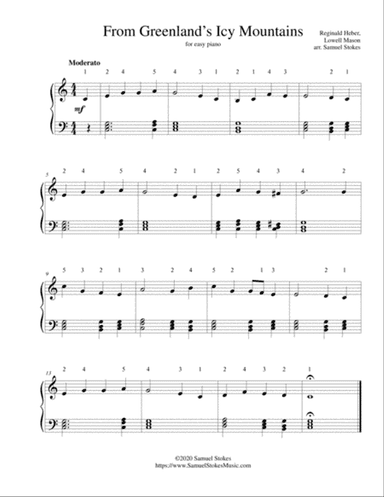 From Greenland's Icy Mountains - for easy piano