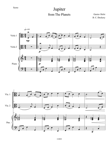 Jupiter (from The Planets) for Viola Duet with Piano Accompaniment
