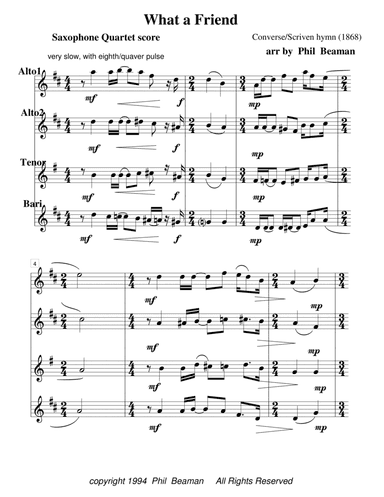 What a Friend- saxophone quartet