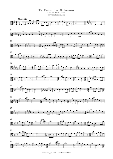 The Twelve Keys of Christmas for viola (12 Days of Christmas)