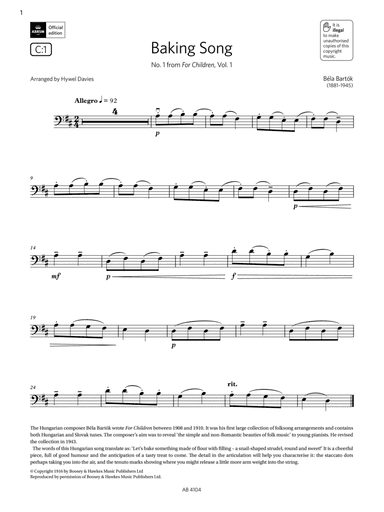 Baking Song (Grade 1, C1, from the ABRSM Cello Syllabus from 2024)