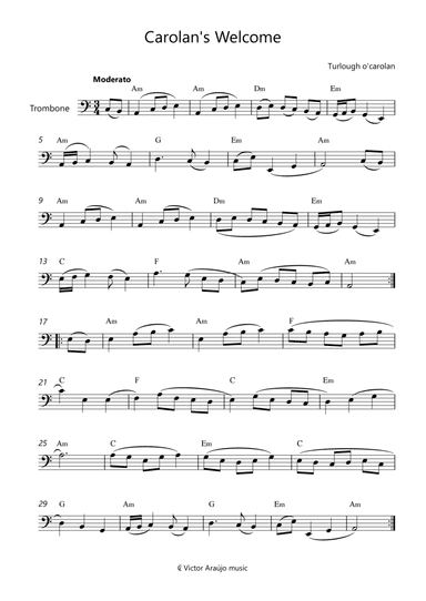 Carolan's Welcome - Trombone Lead Sheet with Chord Symbols