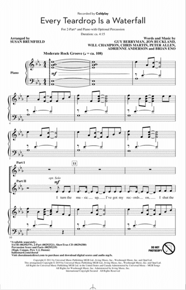 Every Teardrop Is A Waterfall (arr. Susan Brumfield)