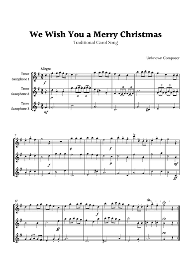 We Wish you a Merry Christmas for Tenor Saxophone Trio