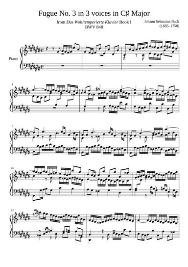 Fugue No. 3 BWV 848 in C # Major