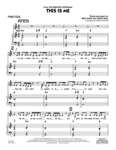 This Is Me (from The Greatest Showman) (arr. Mark Taylor) - Piano/Vocal
