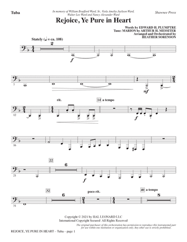 Rejoice, Ye Pure In Heart (arr. Heather Sorenson) - Tuba