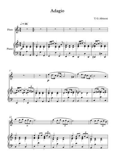 Adagio (In G Minor), Tomaso Giovanni Albinoni, For Flute & Piano