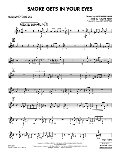 Smoke Gets In Your Eyes (arr. Mike Tomaro) - Alternate Tenor Sax