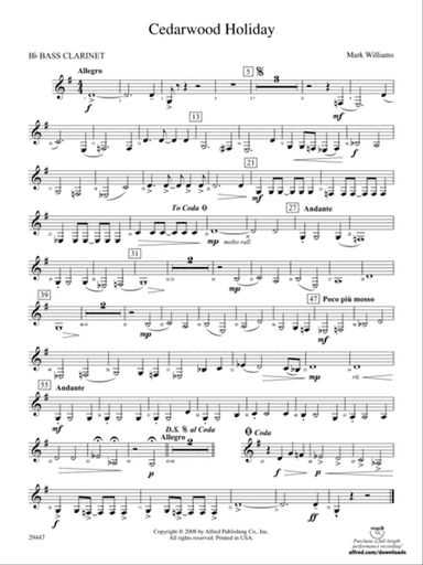 Cedarwood Holiday: B-flat Bass Clarinet