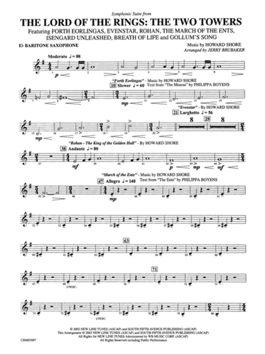 The Lord of the Rings: The Two Towers, Symphonic Suite from: E-flat Baritone Saxophone