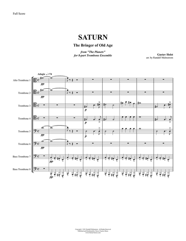 Saturn from "The Planets" for 8-part Trombone Ensemble