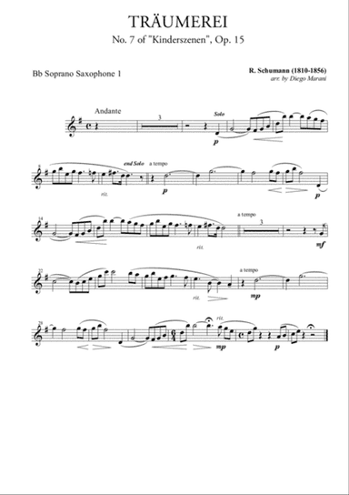 Traumerei from "Album for the Young" for Saxophone Ensemble