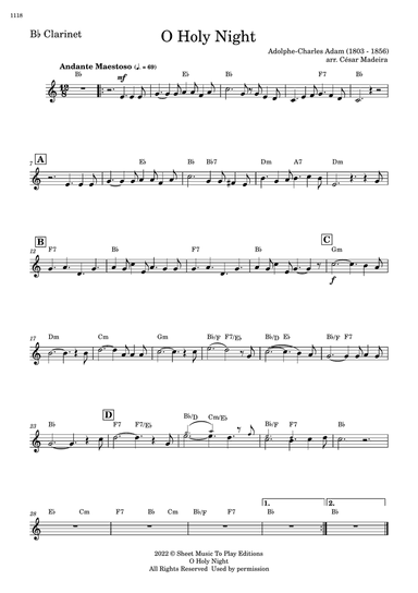 O Holy Night - Bb Clarinet Solo - W/Chords