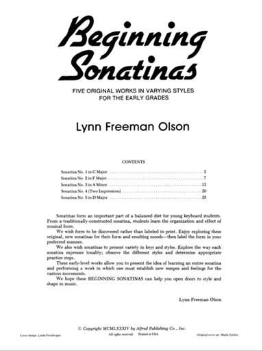 Beginning Sonatinas: Five Original Works in Varying Styles for the Early Grades