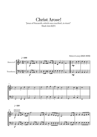 Robert Lowry - Christ Arose for French Horn and Trombone