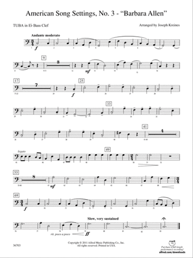 American Song Settings, No. 3 "Barbara Allen": (wp) E-flat Tuba B.C.