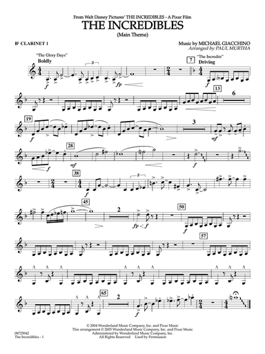 The Incredibles (Main Theme) (arr. Paul Murtha) - Bb Clarinet 1