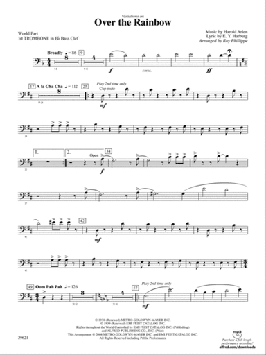 Over the Rainbow (from The Wizard of Oz), Variations on: (wp) 1st B-flat Trombone B.C.