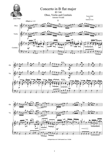 Vivaldi - Concerto in B flat major RV 548 for Oboe, Violin and Cembalo (or Piano)