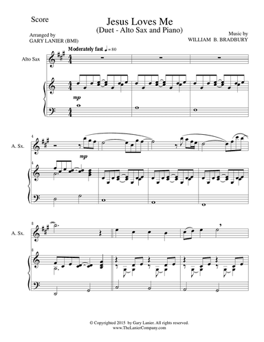 JESUS LOVES ME (Duet – Alto Sax and Piano/Score and Parts)