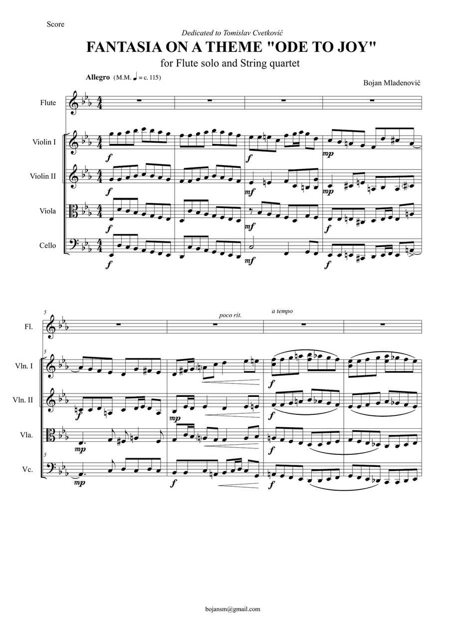 Fantasia On a Theme "Ode to Joy" for Flute solo and String quartet