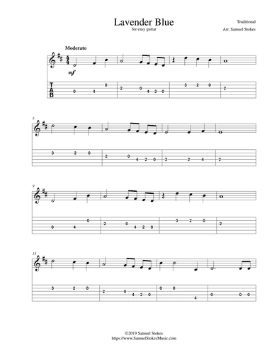 Lavender Blue - for easy guitar with TAB