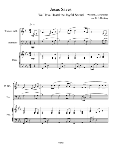 Jesus Saves (We Have Heard the Joyful Sound) Trumpet and Trombone Duet with Piano