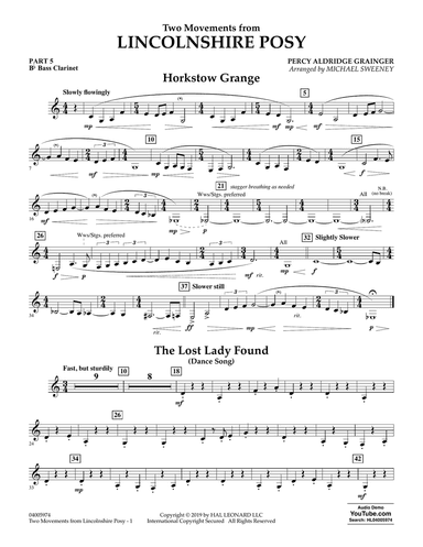 Two Movements from Lincolnshire Posy (arr. Michael Sweeney) - Pt.5 - Bb Bass Clarinet