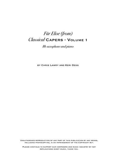 Für Elise (but not as you know it!) includes original clarinet solo - Bb saxophone & piano - Jazz