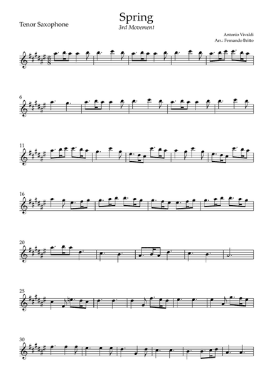 Spring - 3rd Movement (Antonio Vivaldi) for Tenor Saxophone Solo