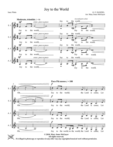 Joy to the World for Ladies' a cappella (S.S.A.A.)