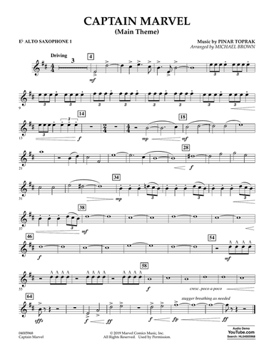 Captain Marvel (Main Theme) (arr. Michael Brown) - Eb Alto Saxophone 1