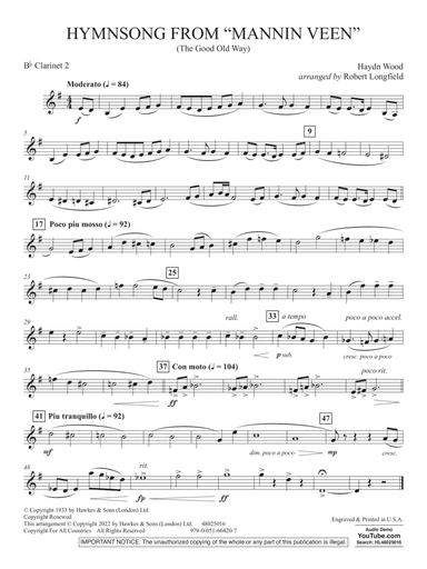 Hymnsong from "Mannin Veen" (arr. Robert Longfield) - Bb Clarinet 2