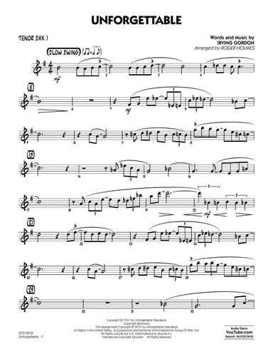 Unforgettable (arr. Roger Holmes) - Tenor Sax 1