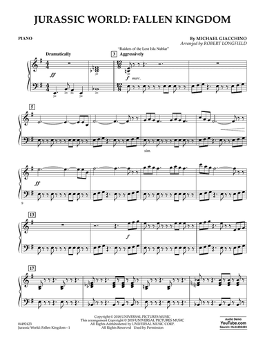 Jurassic World: Fallen Kingdom (arr. Robert Longfield) - Piano